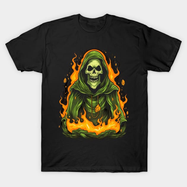 Spooky Halloween Grim Reaper T-Shirt by Obotan Mmienu